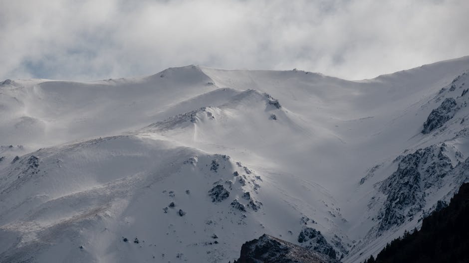 Snow-covered mountains construction view